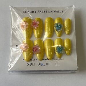 Luxury Yellow Press-On Nails with Floral Accents